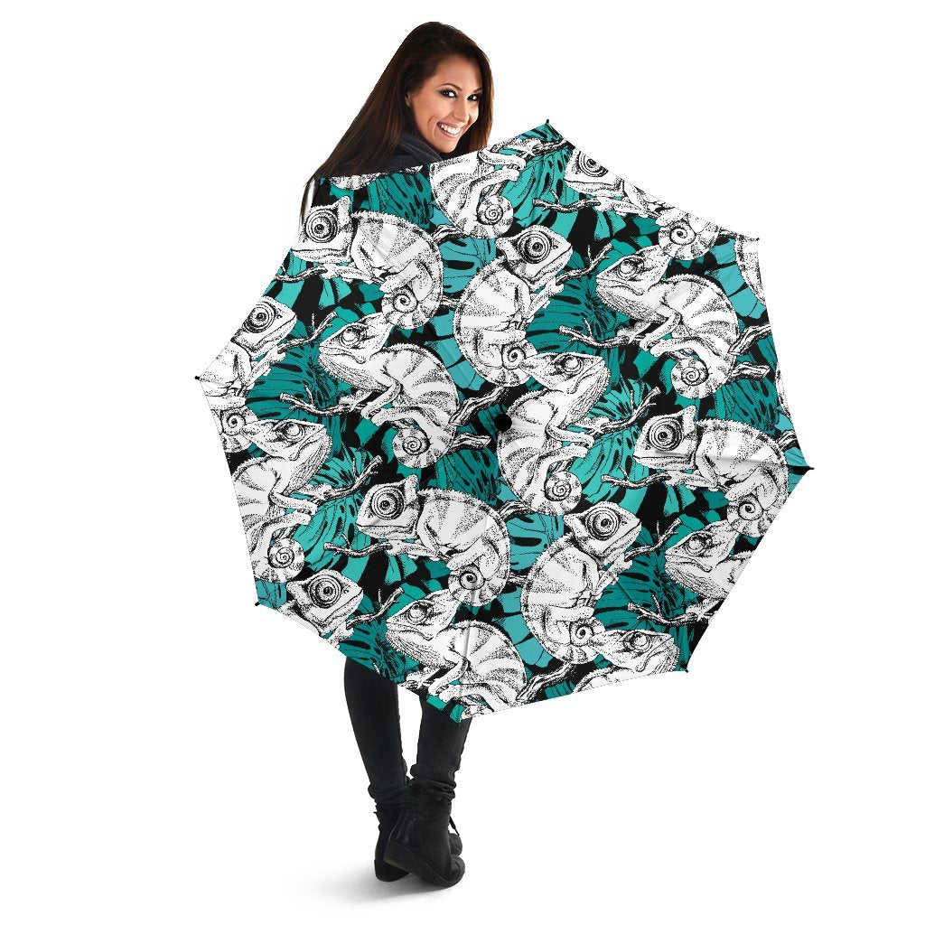 Cartoon Chameleon Pattern Print Automatic Foldable Umbrella-grizzshop