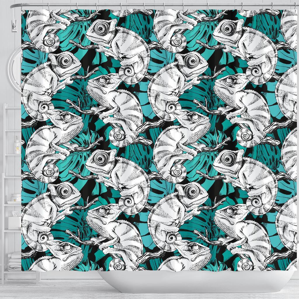 Cartoon Chameleon Pattern Print Bathroom Shower Curtain-grizzshop