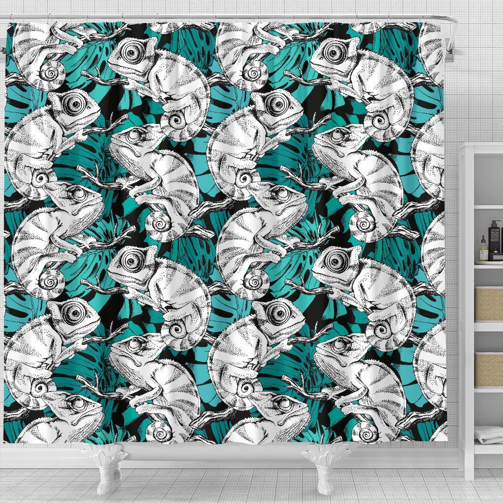 Cartoon Chameleon Pattern Print Bathroom Shower Curtain-grizzshop