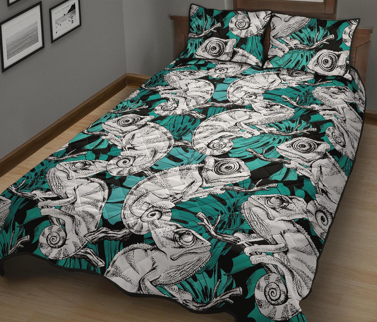 Cartoon Chameleon Pattern Print Bed Set Quilt-grizzshop