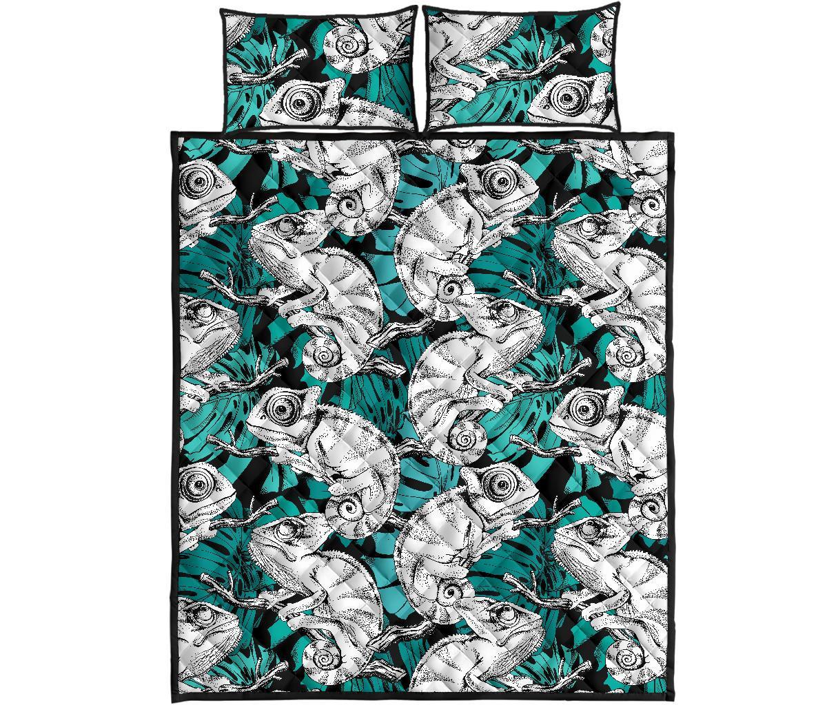 Cartoon Chameleon Pattern Print Bed Set Quilt-grizzshop