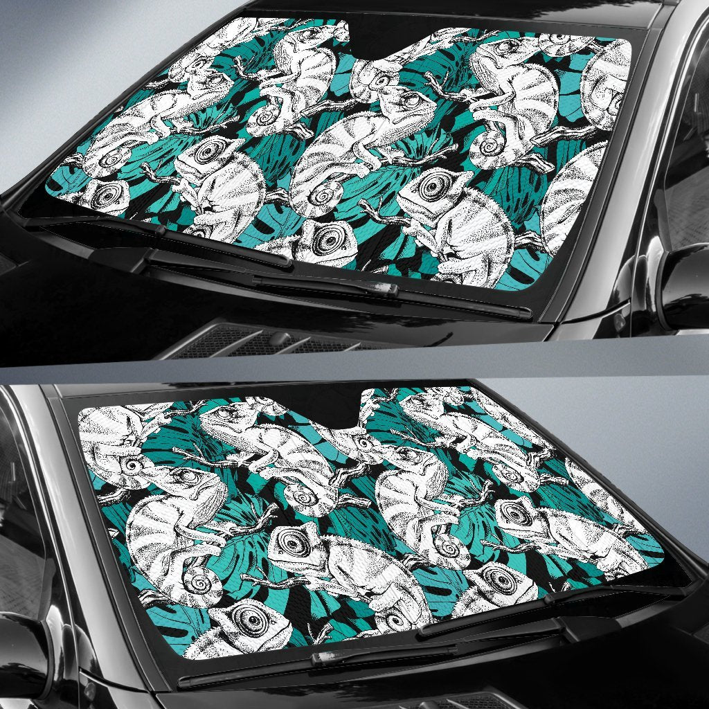 Cartoon Chameleon Pattern Print Car Sun Shade-grizzshop