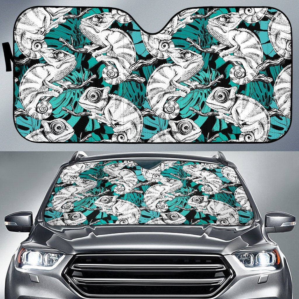 Cartoon Chameleon Pattern Print Car Sun Shade-grizzshop