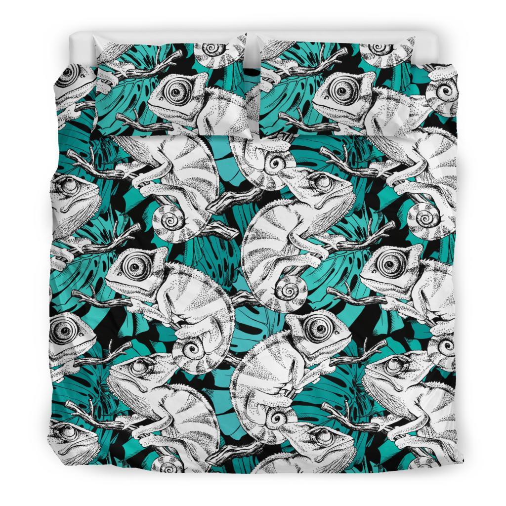 Cartoon Chameleon Pattern Print Duvet Cover Bedding Set-grizzshop