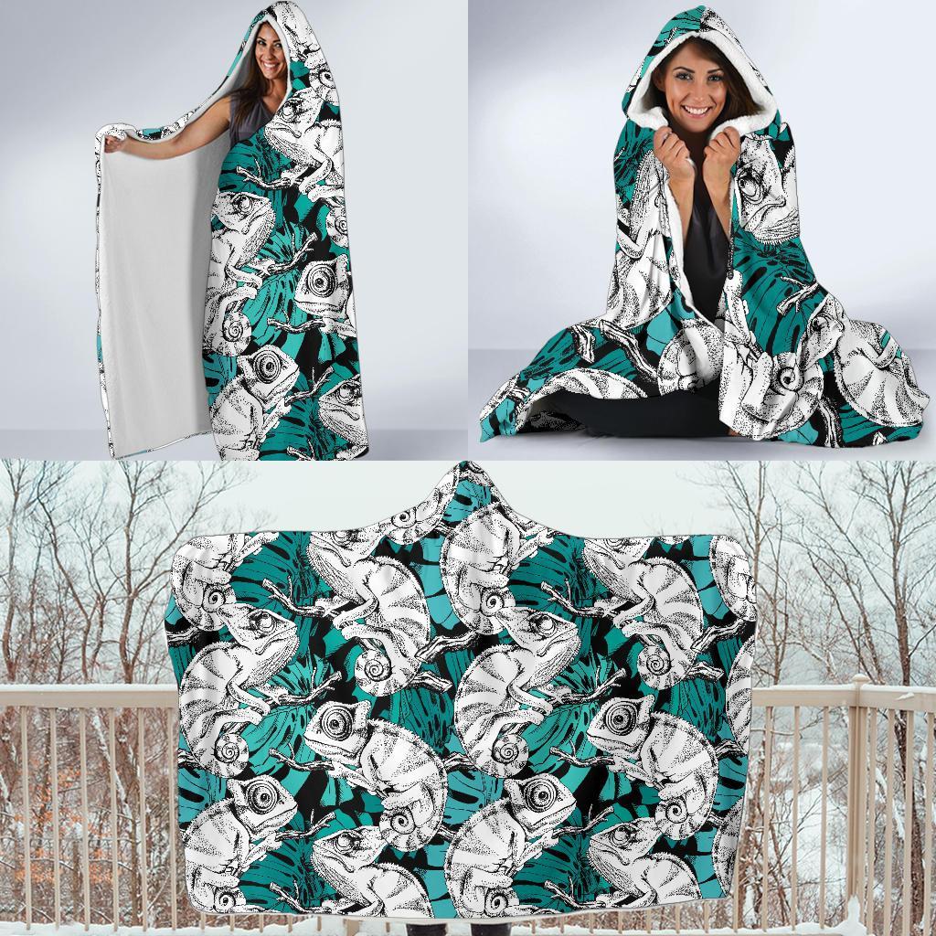 Cartoon Chameleon Pattern Print Hooded Blanket-grizzshop