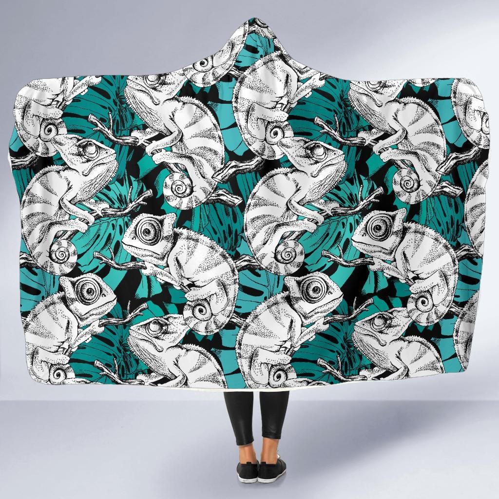 Cartoon Chameleon Pattern Print Hooded Blanket-grizzshop