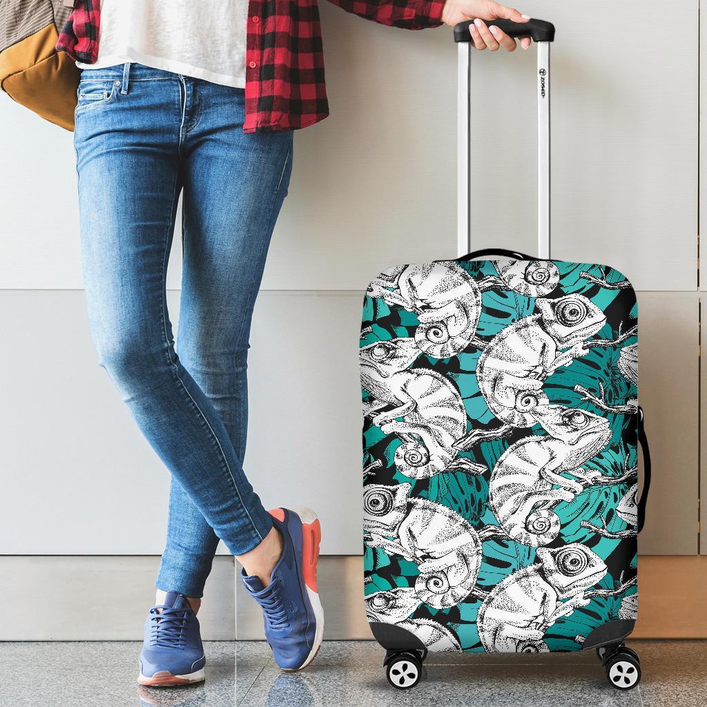 Cartoon Chameleon Pattern Print Luggage Cover Protector-grizzshop