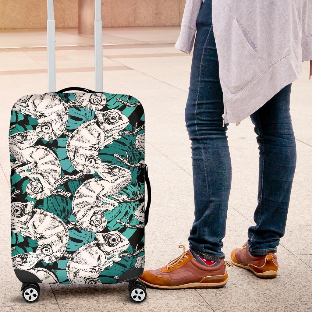 Cartoon Chameleon Pattern Print Luggage Cover Protector-grizzshop