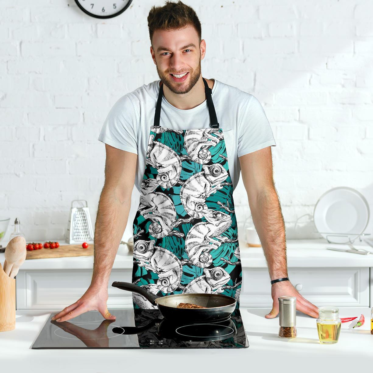 Cartoon Chameleon Pattern Print Men's Apron-grizzshop