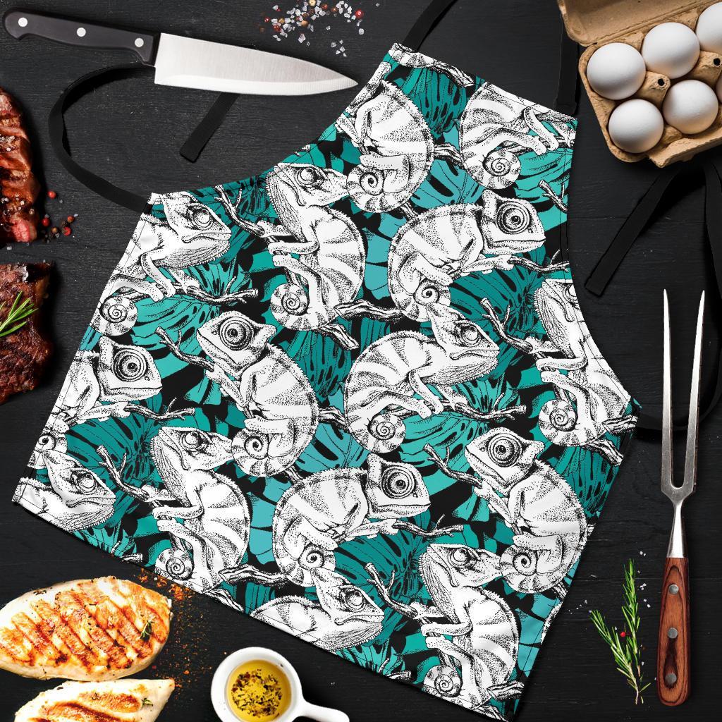 Cartoon Chameleon Pattern Print Men's Apron-grizzshop