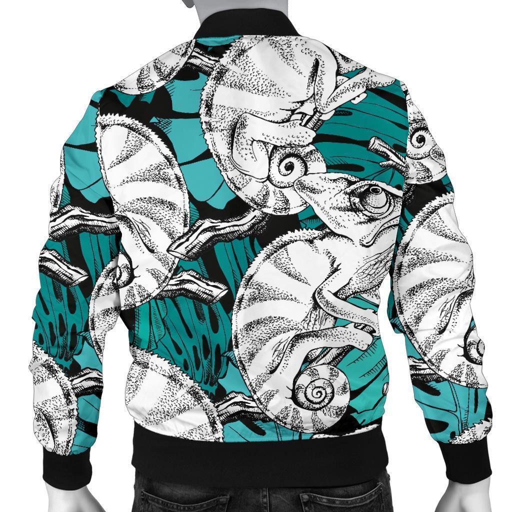 Cartoon Chameleon Pattern Print Men's Bomber Jacket-grizzshop