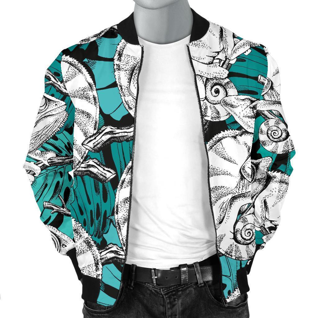 Cartoon Chameleon Pattern Print Men's Bomber Jacket-grizzshop