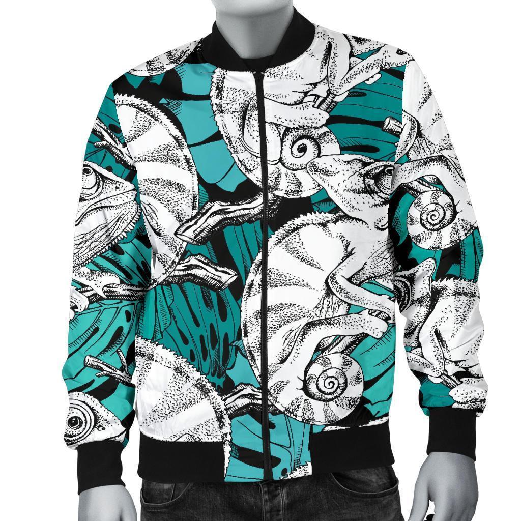 Cartoon Chameleon Pattern Print Men's Bomber Jacket-grizzshop