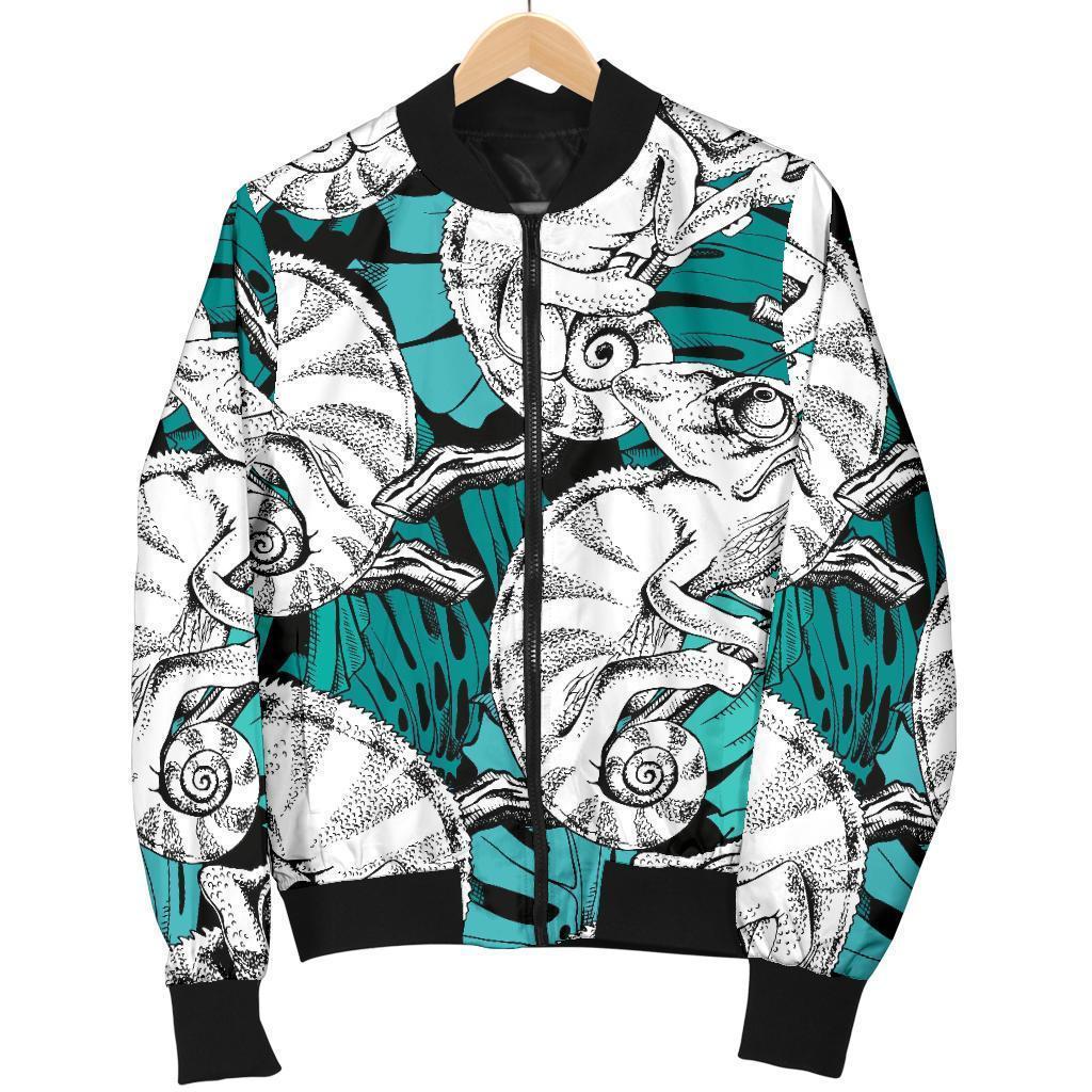 Cartoon Chameleon Pattern Print Men's Bomber Jacket-grizzshop
