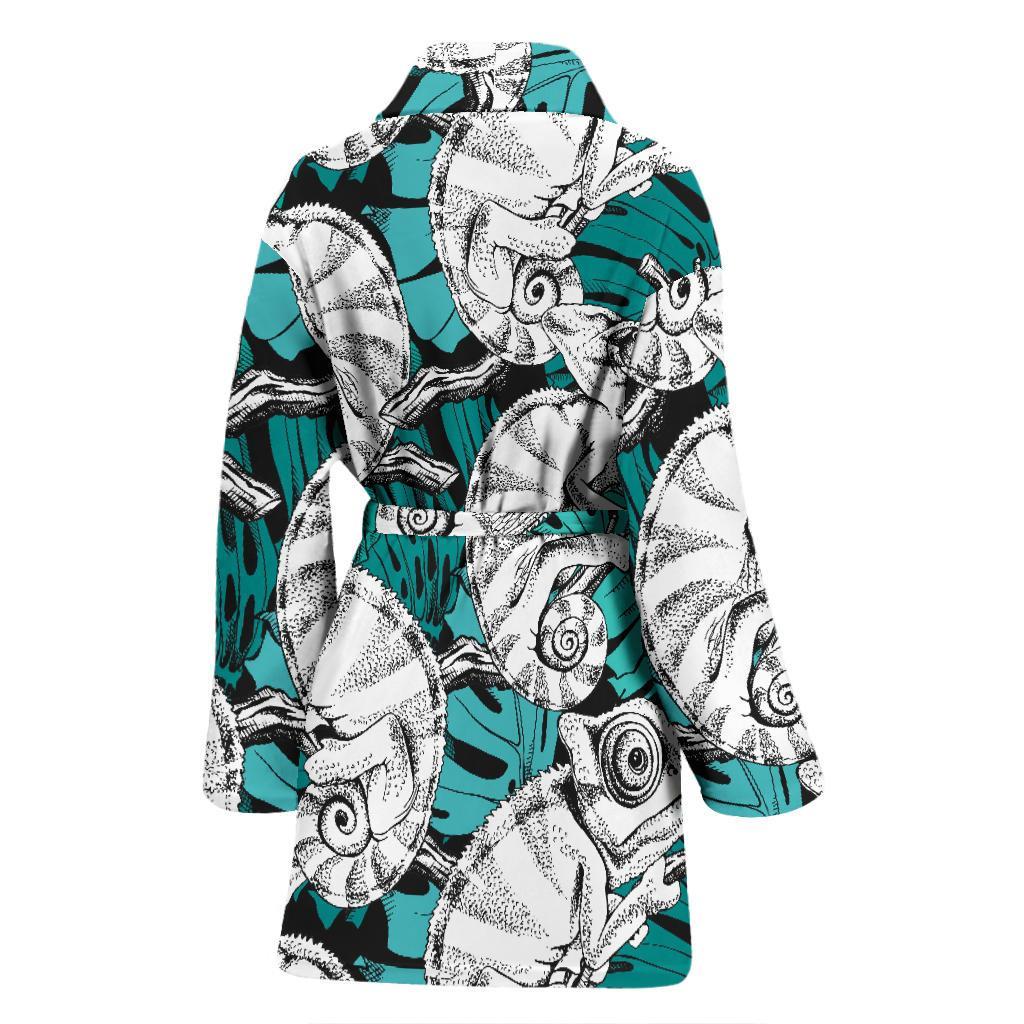 Cartoon Chameleon Pattern Print Women Long Robe-grizzshop