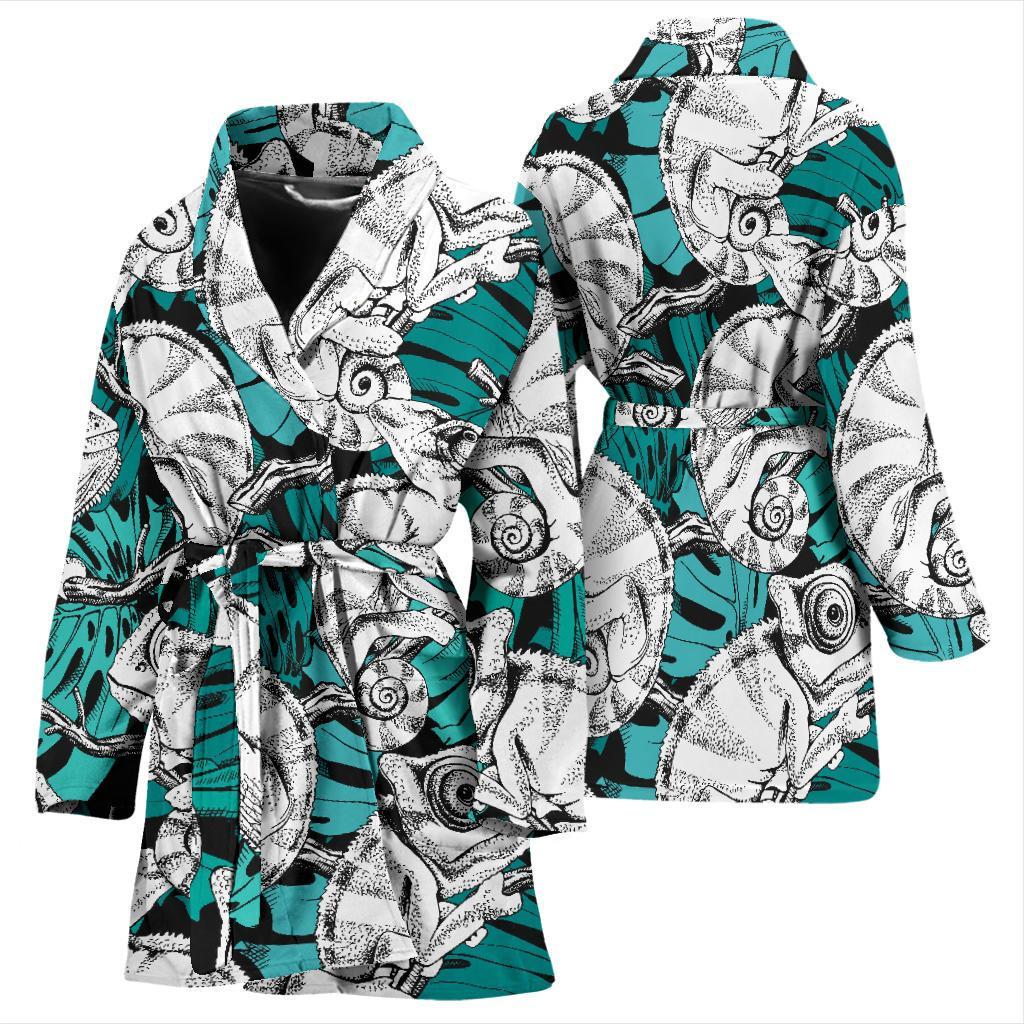 Cartoon Chameleon Pattern Print Women Long Robe-grizzshop