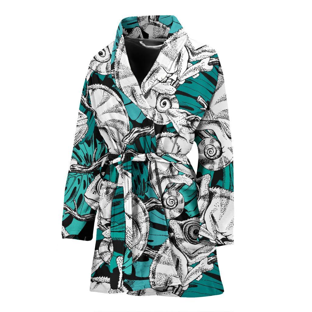 Cartoon Chameleon Pattern Print Women Long Robe-grizzshop