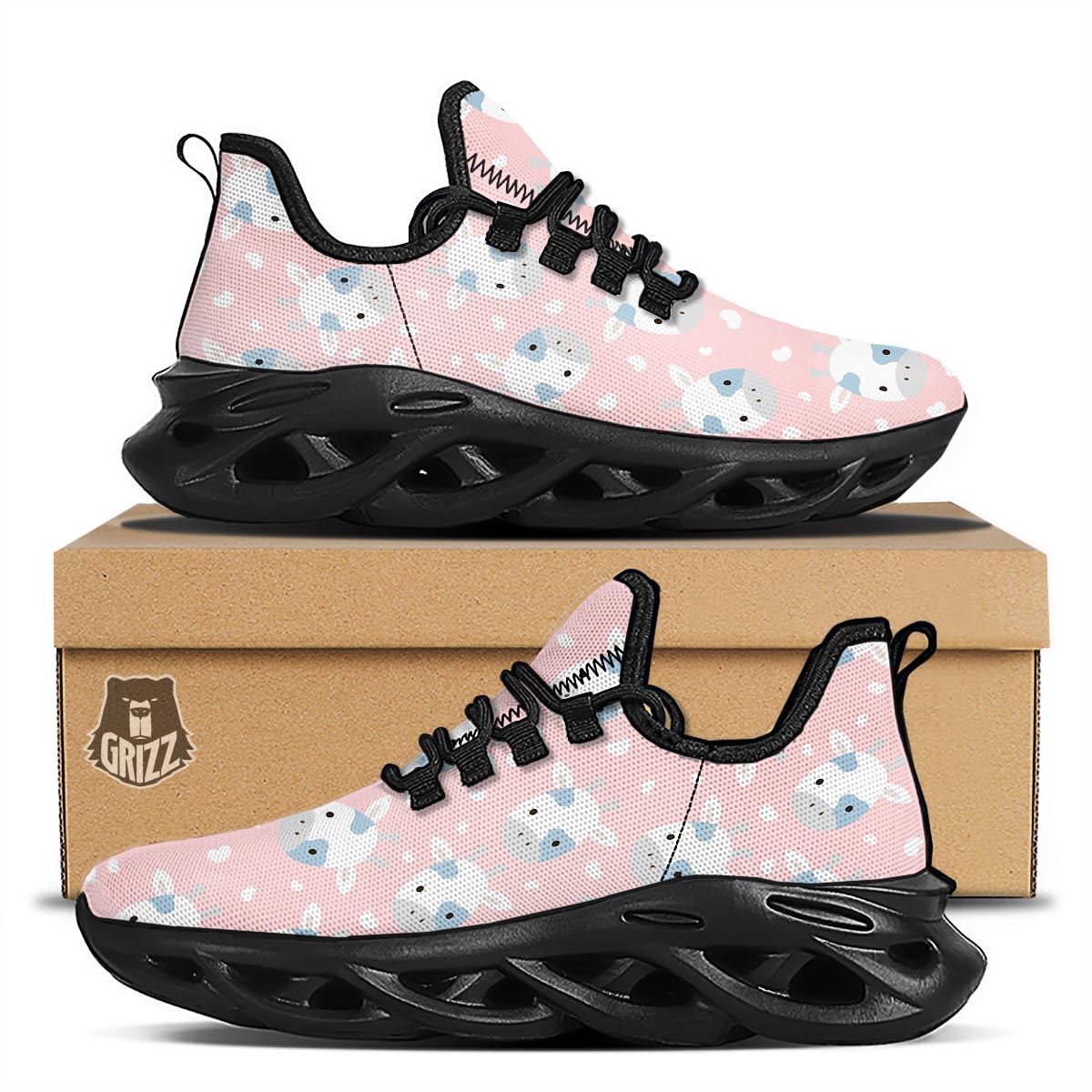 Cartoon Cow Print Black Running Shoes-grizzshop