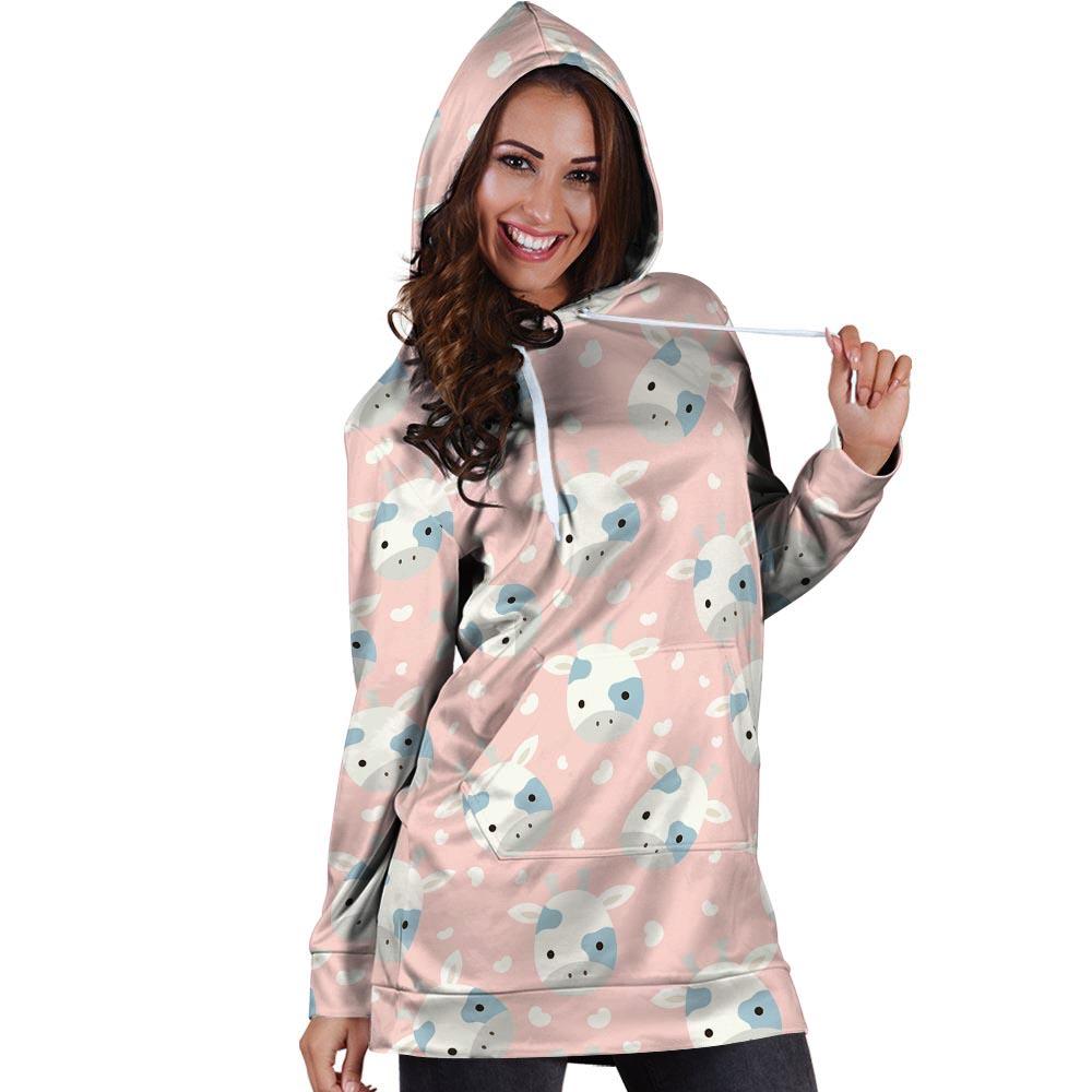 Cartoon Cow Print Hoodie Dress-grizzshop