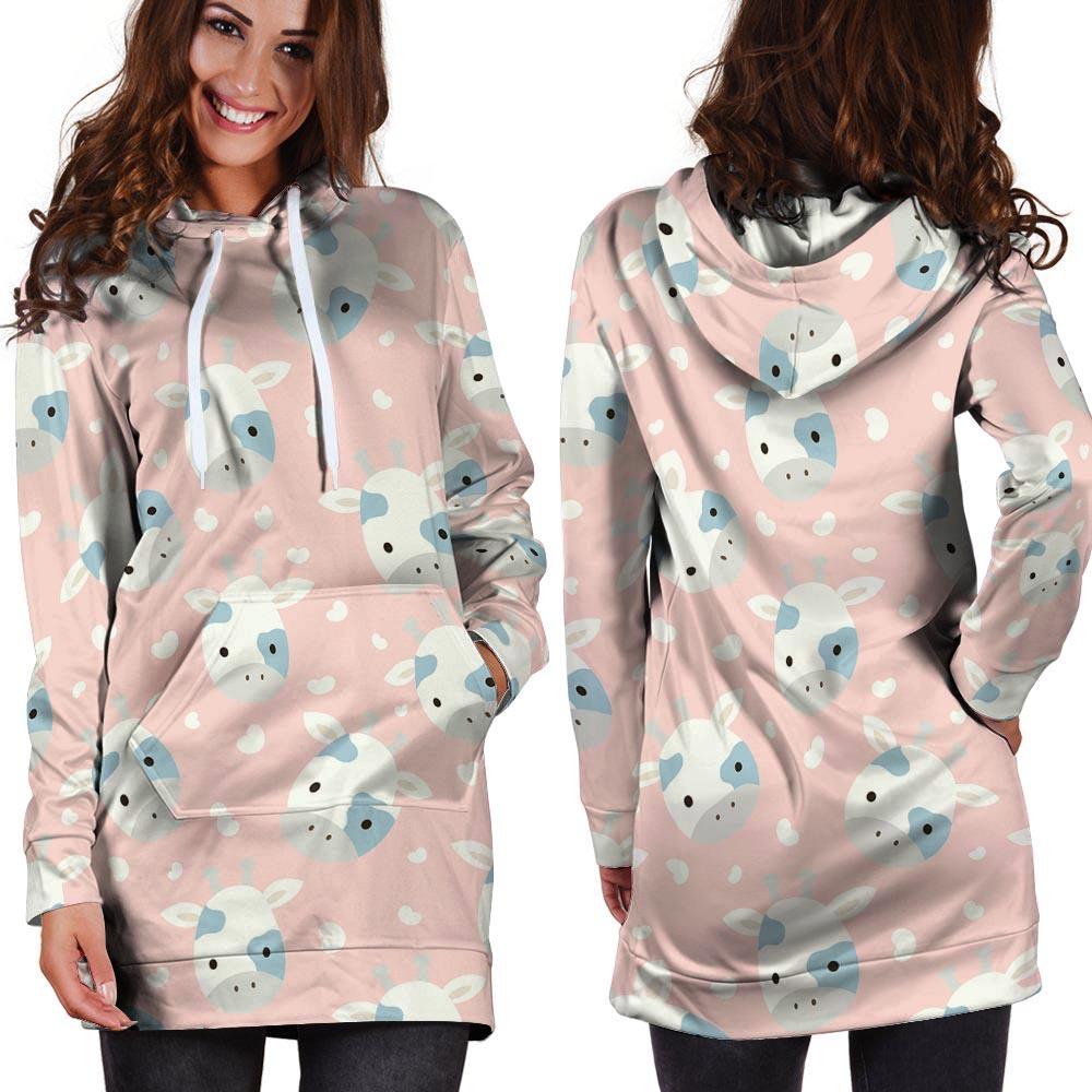 Cartoon Cow Print Hoodie Dress-grizzshop