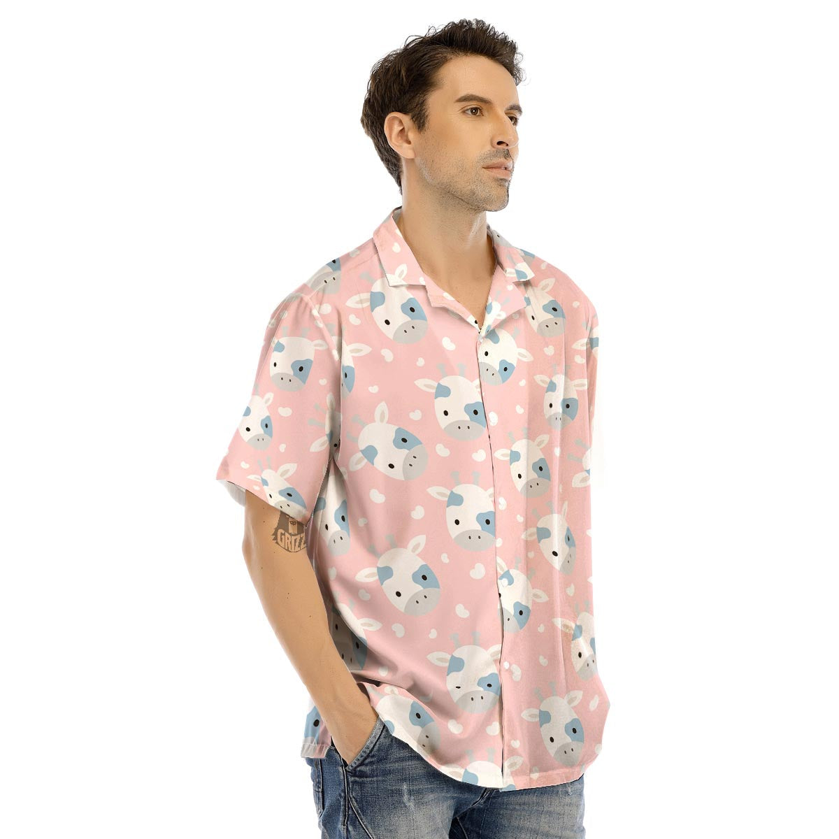 Cartoon Cow Print Men’s Hawaiian Shirt-grizzshop