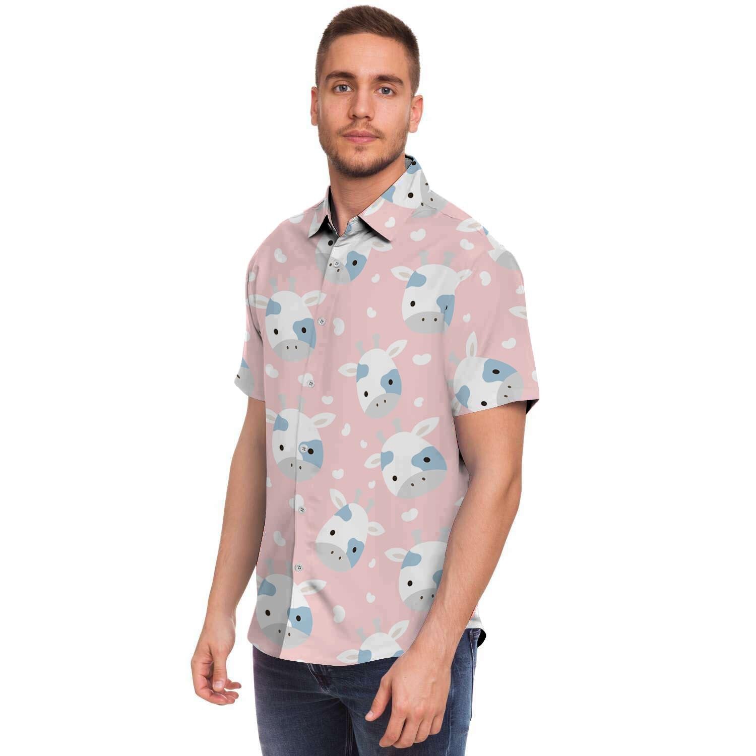 Cartoon Cow Print Men's Short Sleeve Shirt-grizzshop