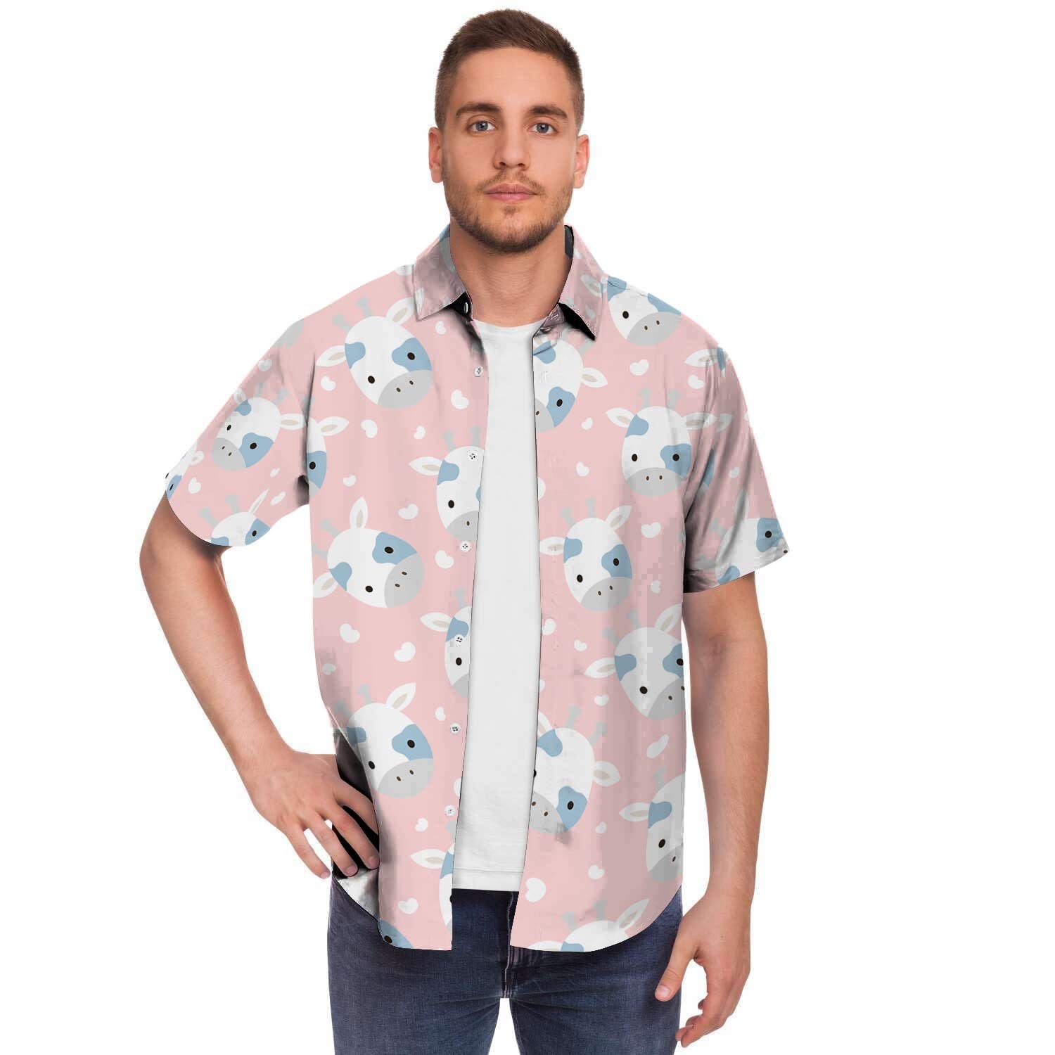 Cartoon Cow Print Men's Short Sleeve Shirt-grizzshop