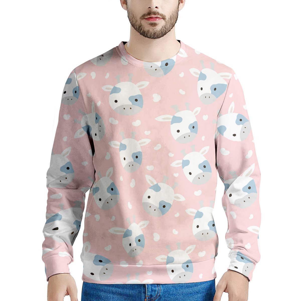 Cartoon Cow Print Men's Sweatshirt-grizzshop