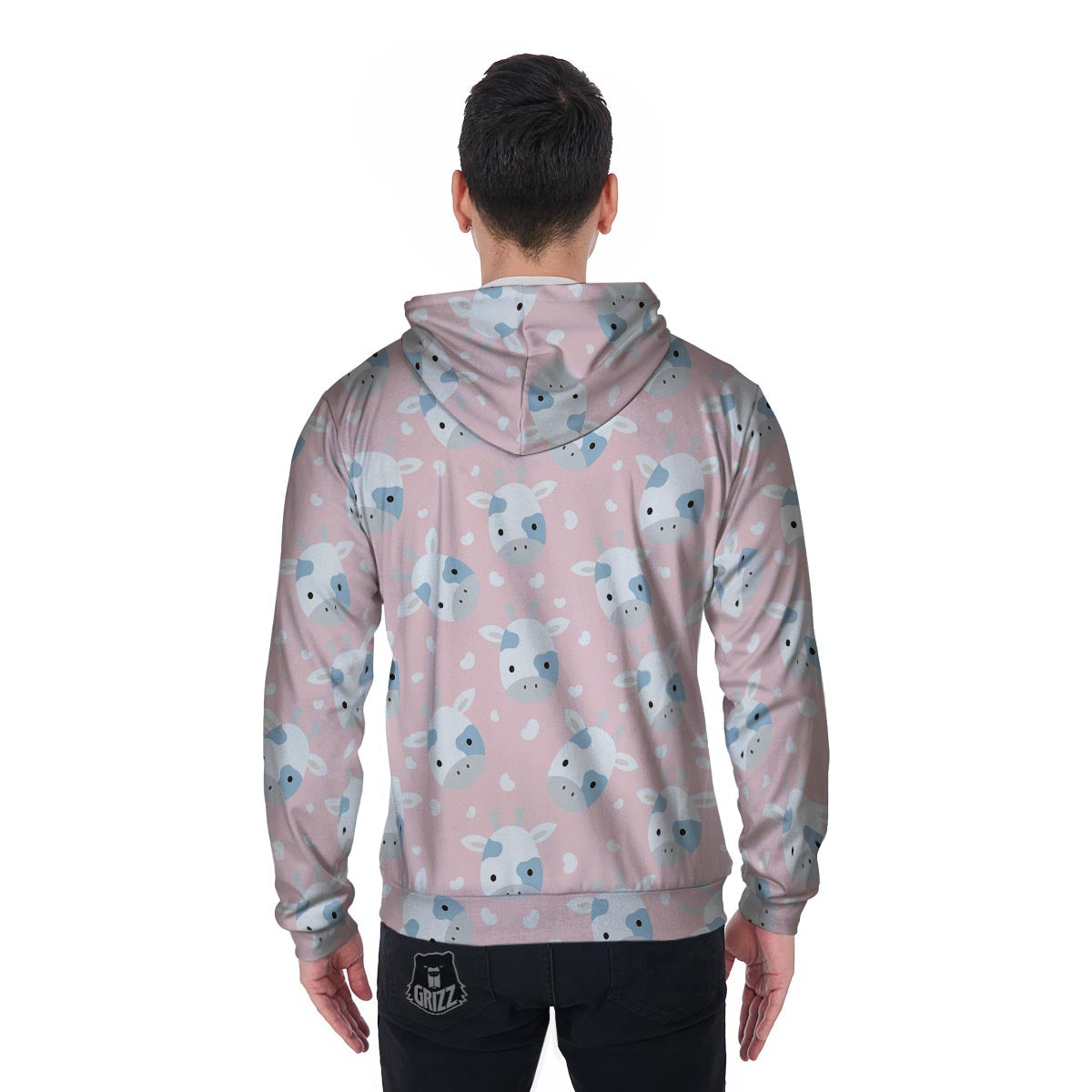 Cartoon Cow Print Men's Zip Up Hoodie-grizzshop