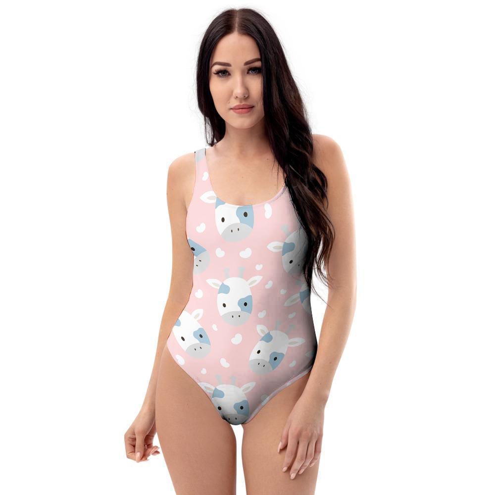 Cartoon Cow Print One Piece Swimsuite-grizzshop