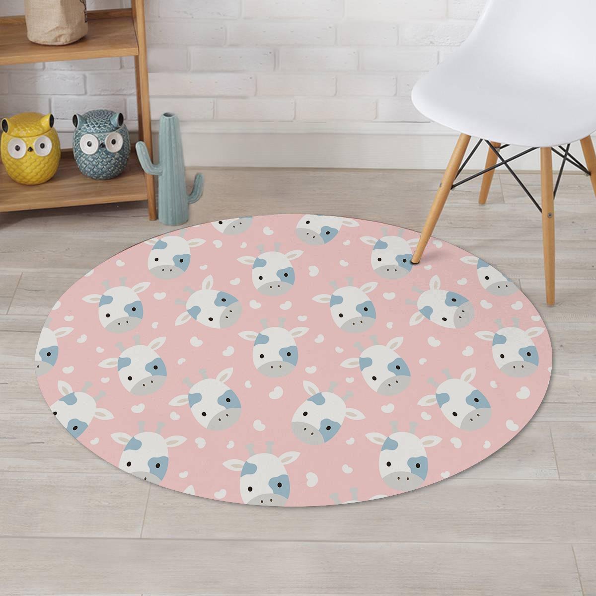 Cartoon Cow Print Round Rug-grizzshop