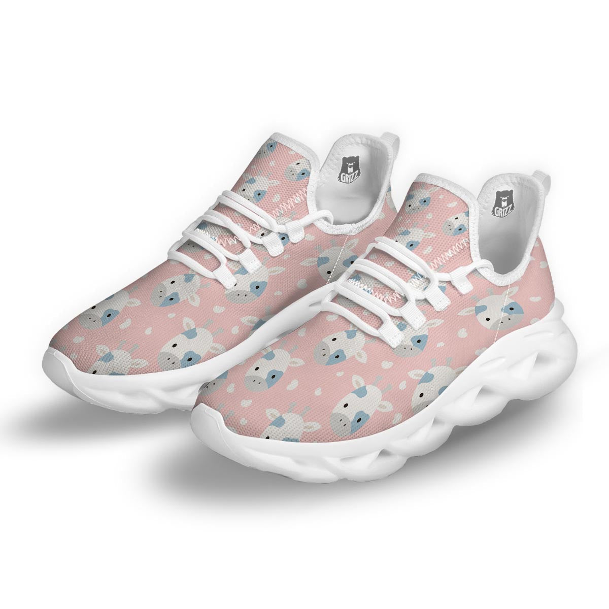 Cartoon Cow Print White Running Shoes-grizzshop