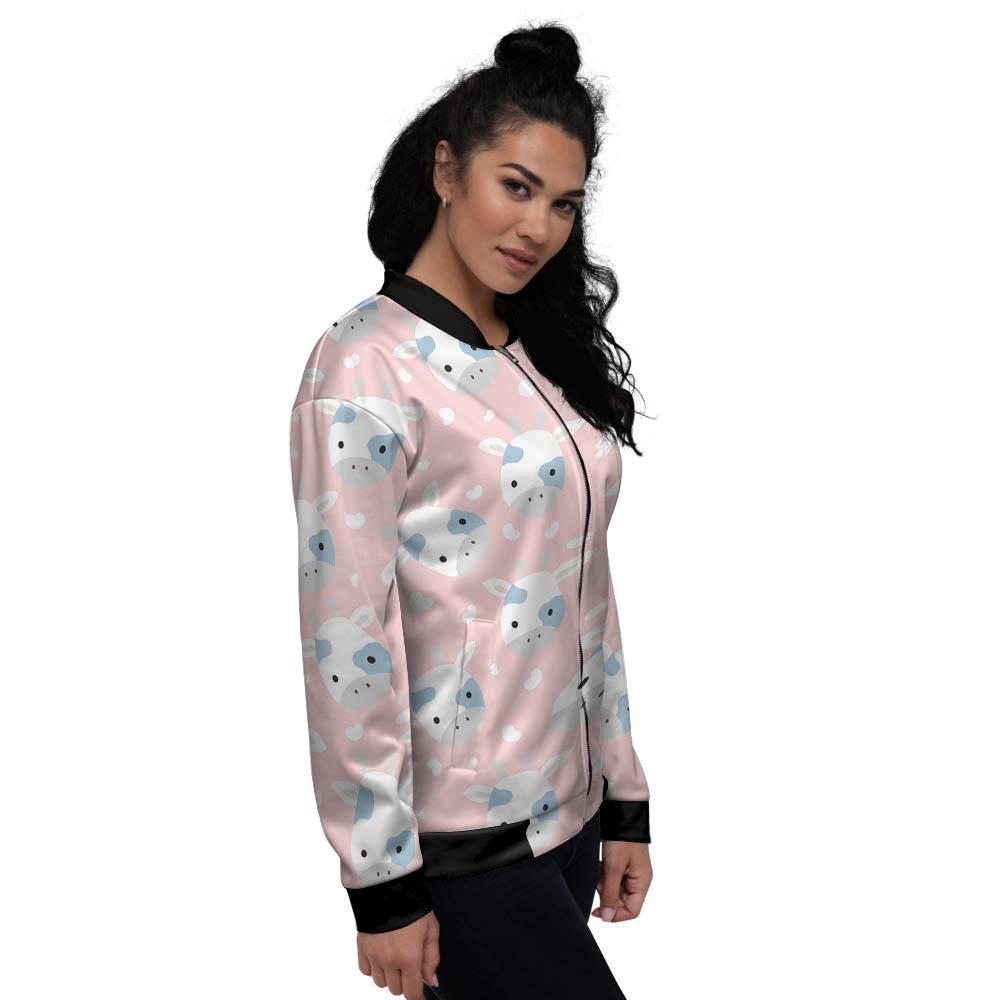Cartoon Cow Print Women's Bomber Jacket-grizzshop