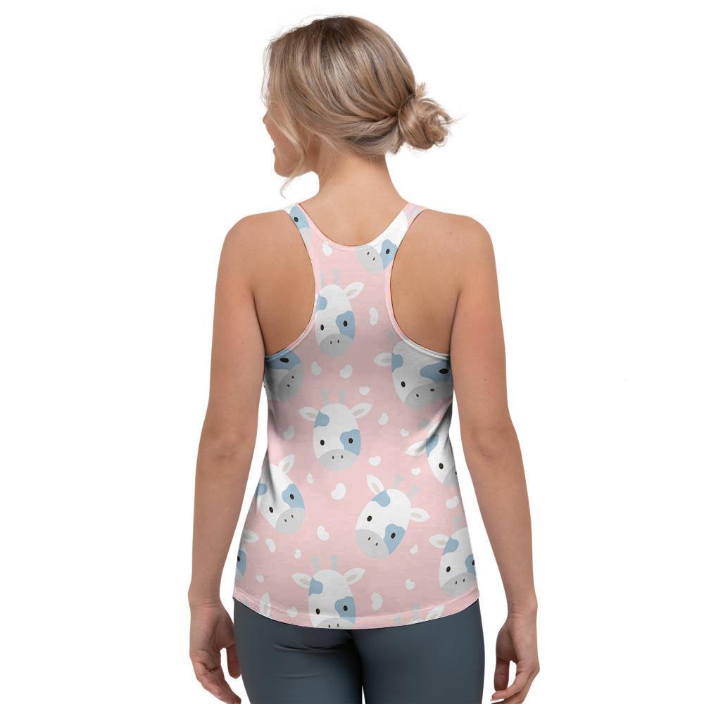 Cartoon Cow Print Women's Racerback Tank Top-grizzshop