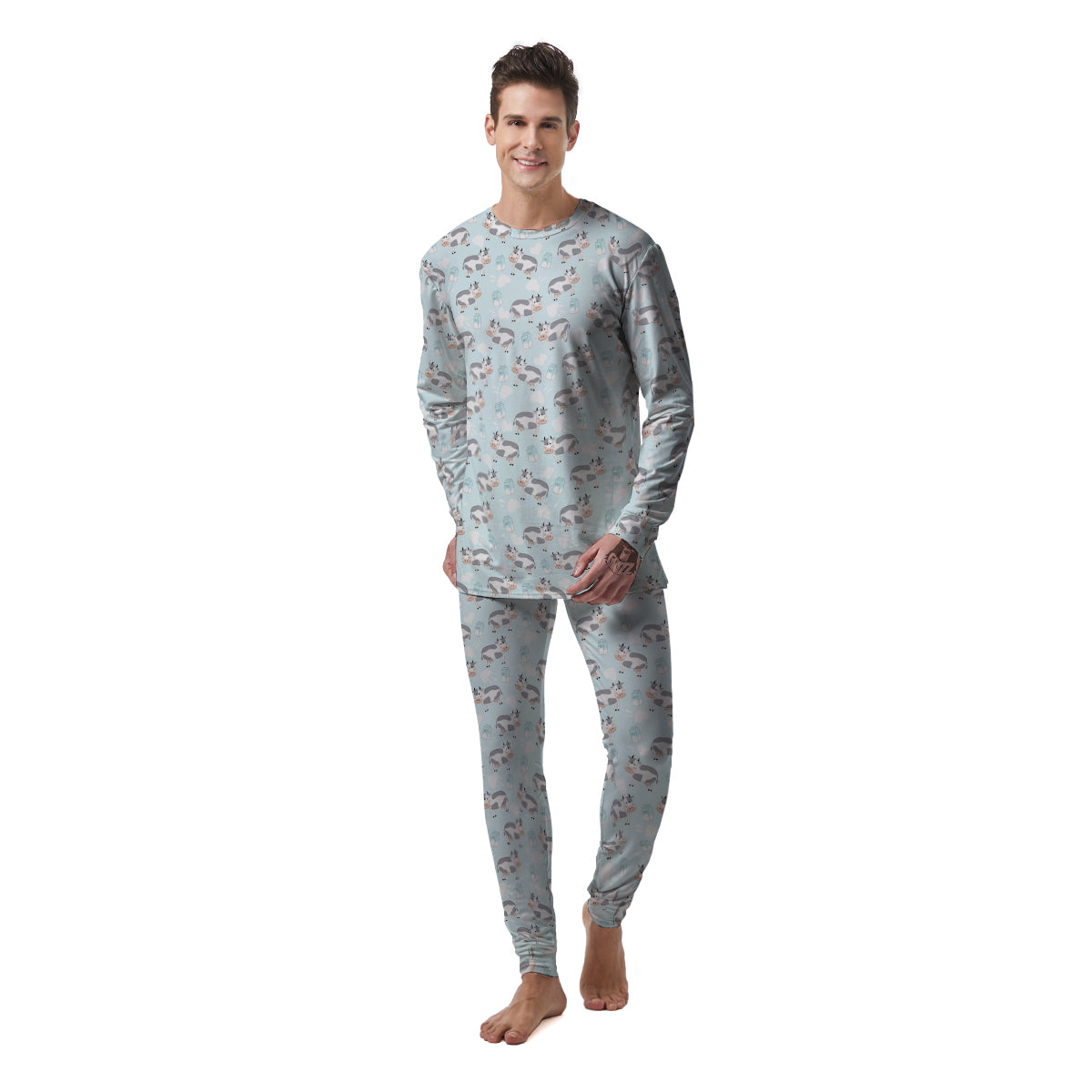 Cartoon Cows Milk Print Pattern Men's Pajamas-grizzshop