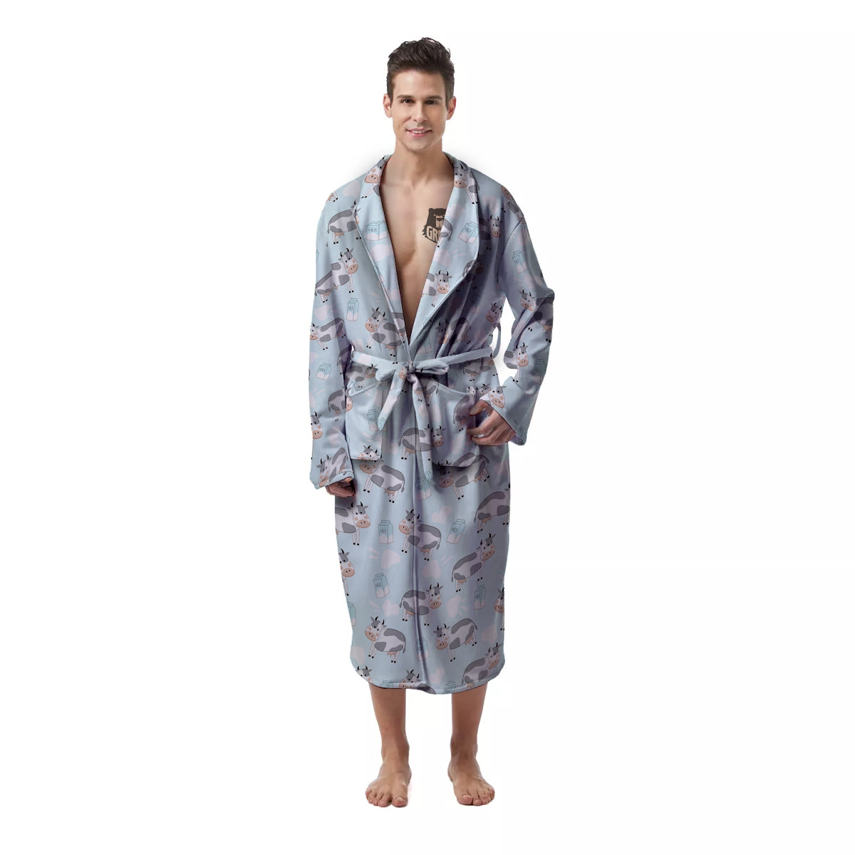 Cartoon Cows Milk Print Pattern Men's Robe-grizzshop