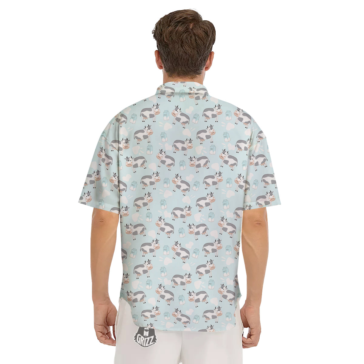 Cartoon Cows Milk Print Pattern Men's Short Sleeve Shirts-grizzshop