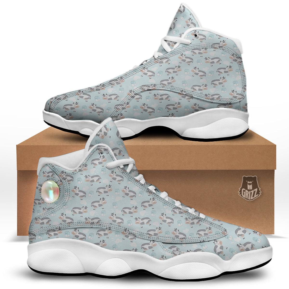 Cartoon Cows Milk Print Pattern White Basketball Shoes-grizzshop