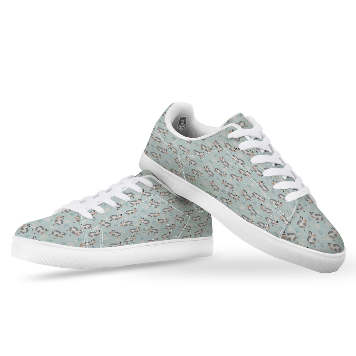 Cartoon Cows Milk Print Pattern White Low Top Sneakers-grizzshop