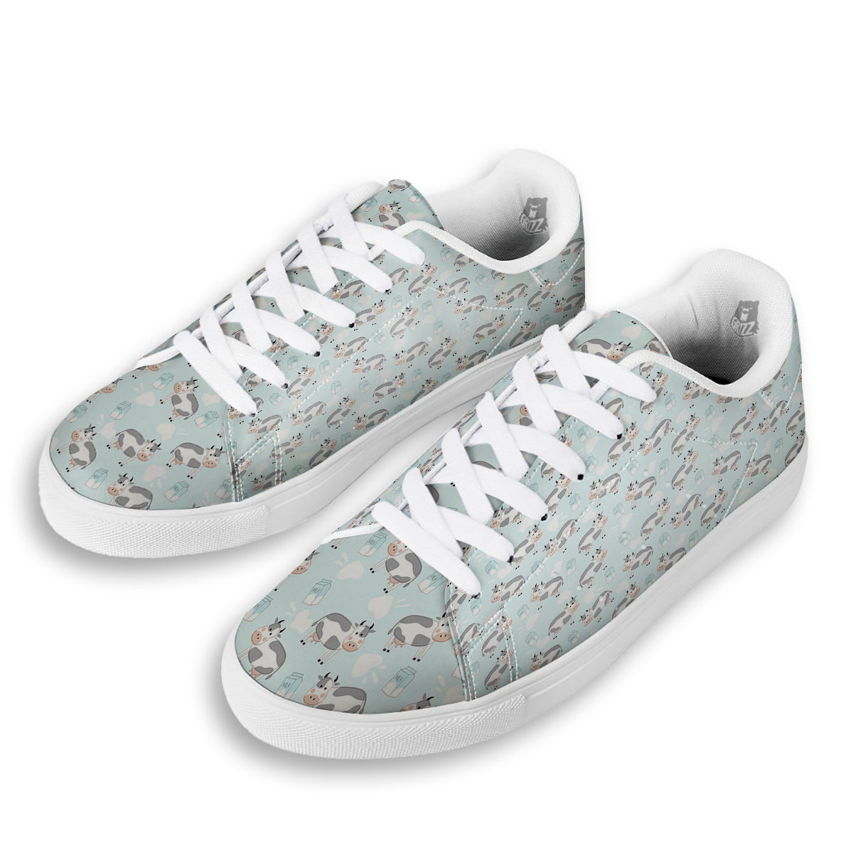 Cartoon Cows Milk Print Pattern White Low Top Sneakers-grizzshop