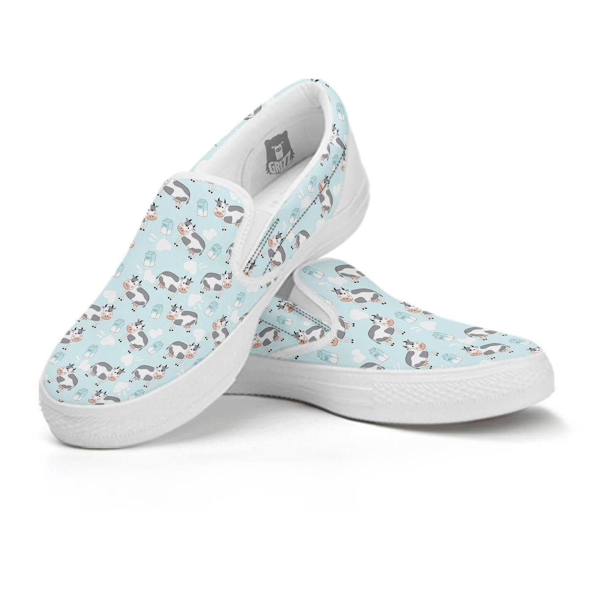 Cartoon Cows Milk Print Pattern White Slip On Shoes-grizzshop
