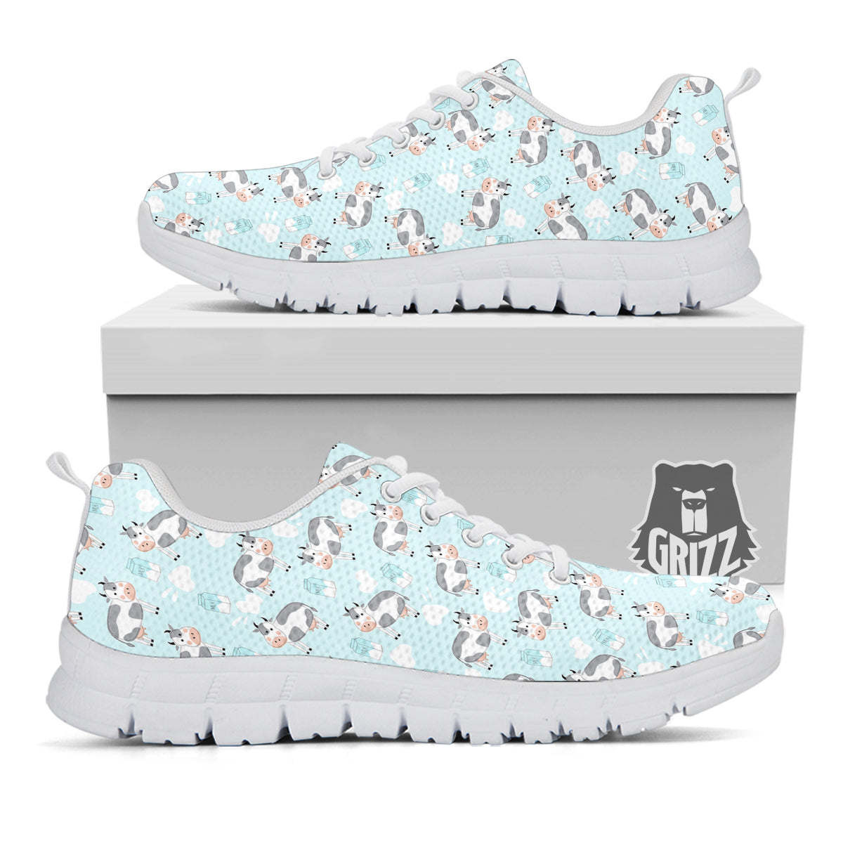 Cartoon Cows Milk Print Pattern White Sneaker-grizzshop
