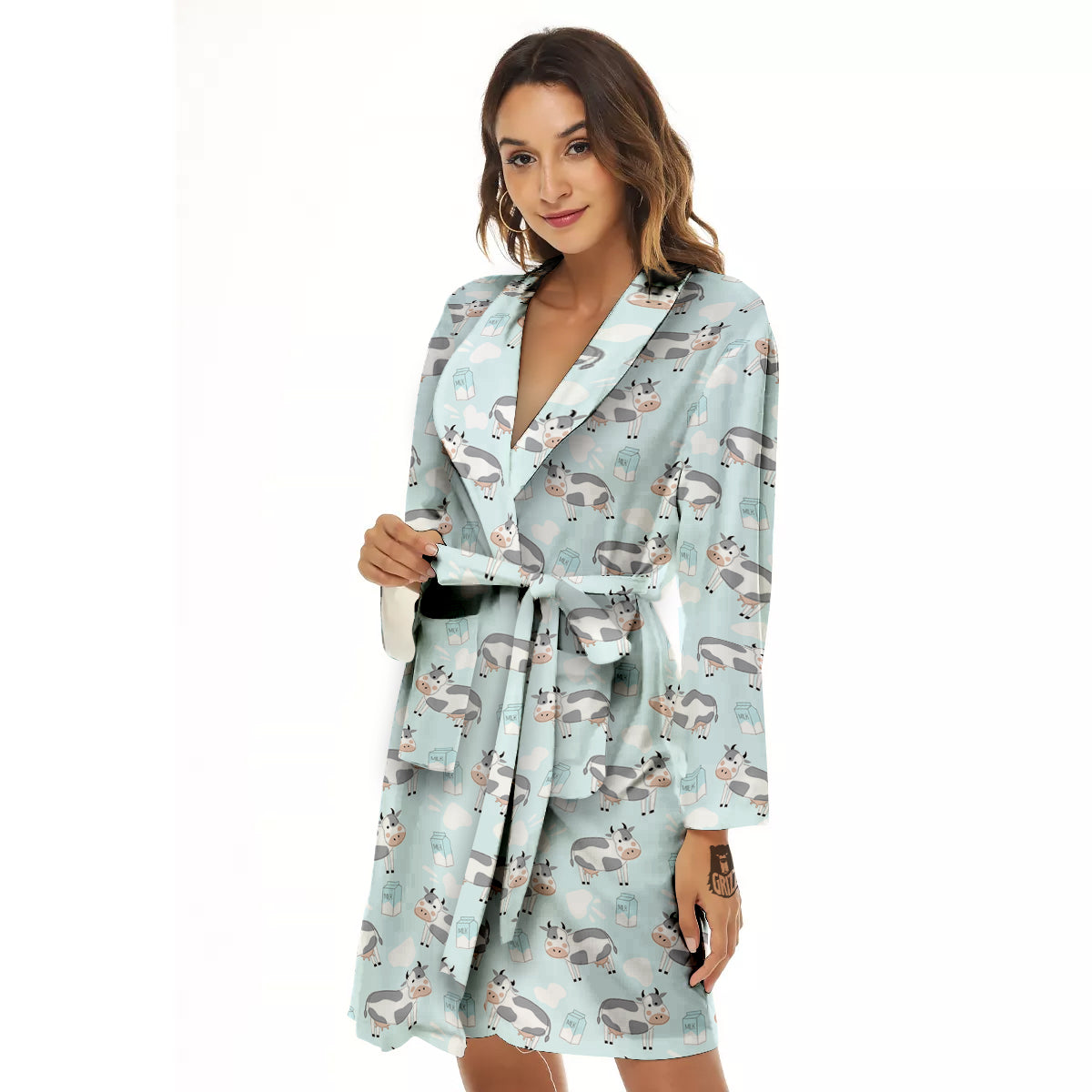 Cartoon Cows Milk Print Pattern Women's Robe-grizzshop
