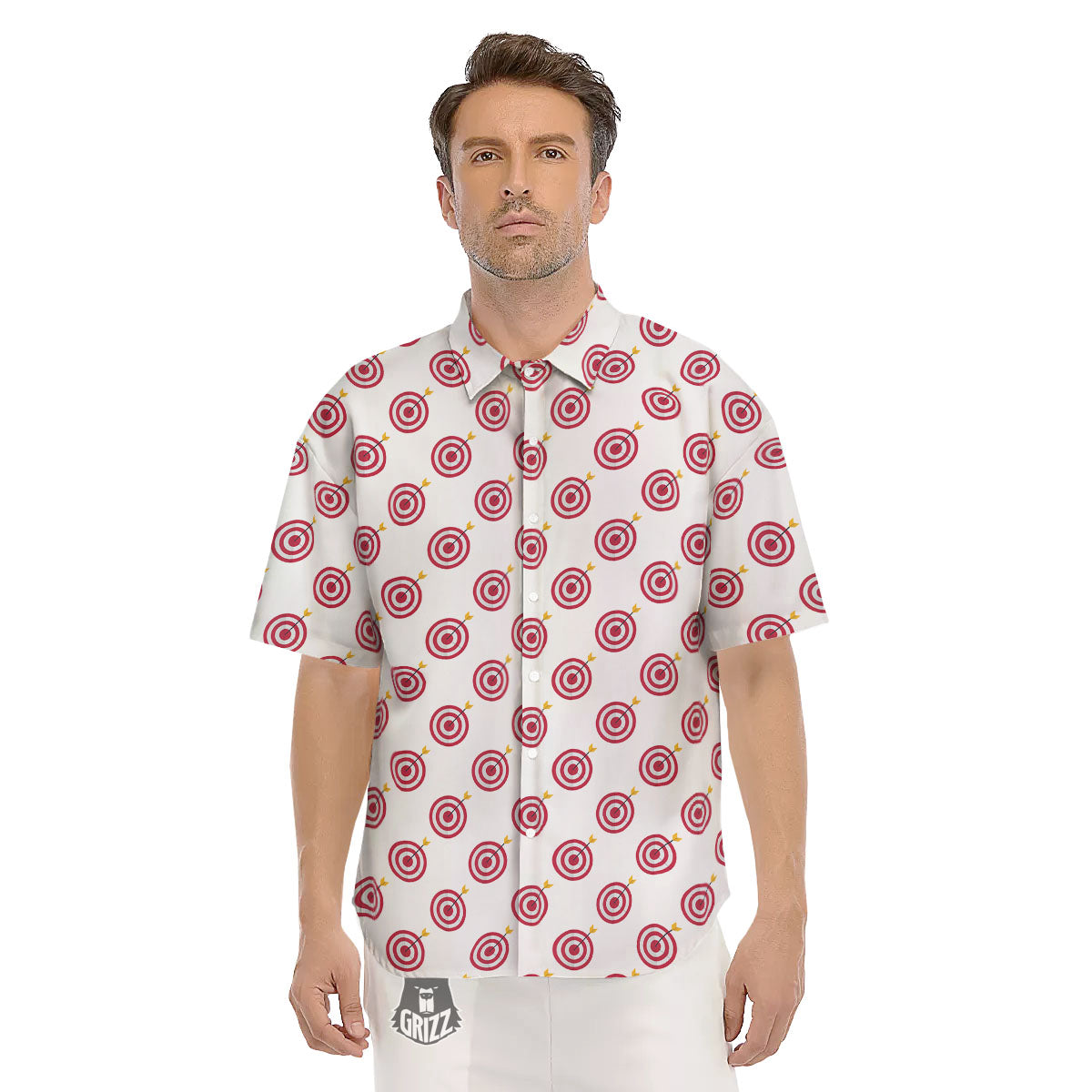 Cartoon Dartboard Print Pattern Men's Short Sleeve Shirts-grizzshop