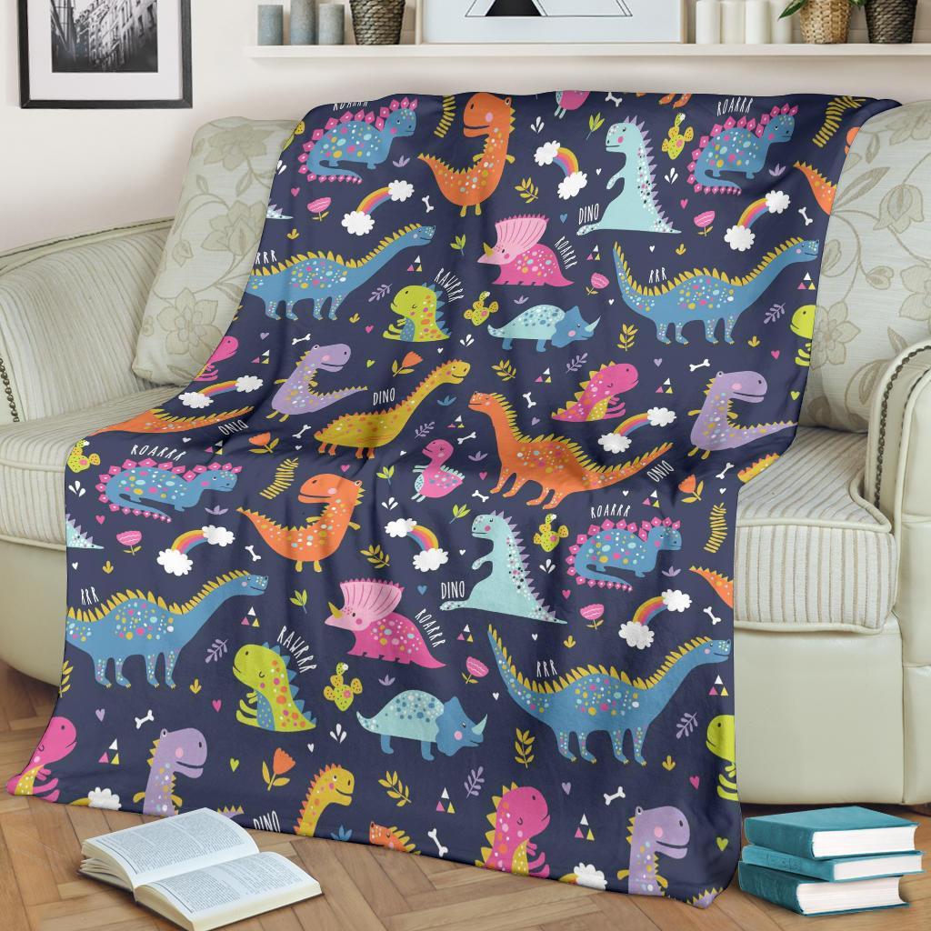 Cartoon Dino Dinosaur Pattern Print Blanket-grizzshop