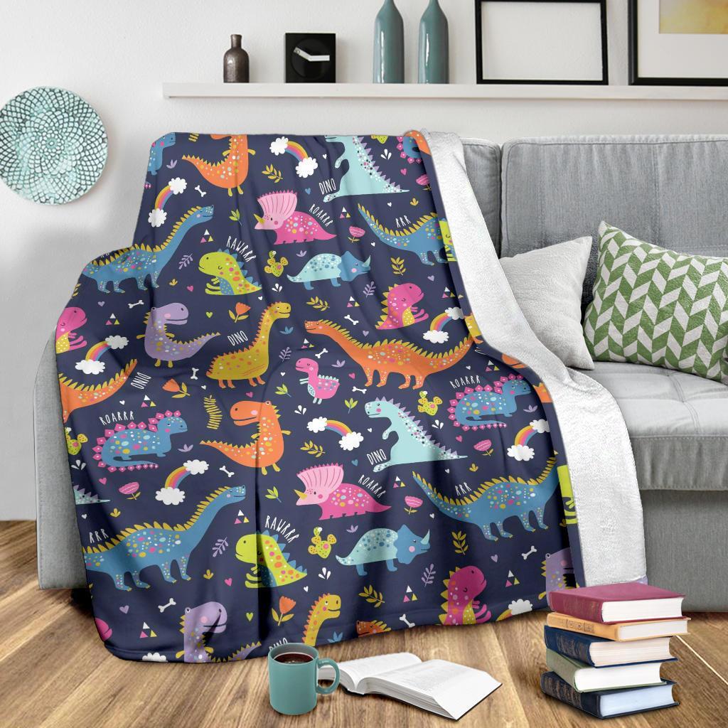 Cartoon Dino Dinosaur Pattern Print Blanket-grizzshop