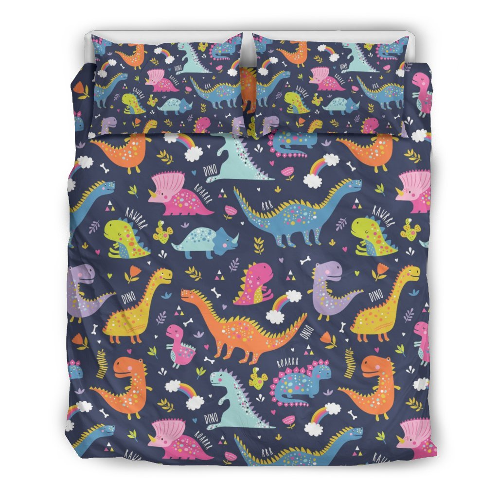 Cartoon Dino Dinosaur Pattern Print Duvet Cover Bedding Set-grizzshop