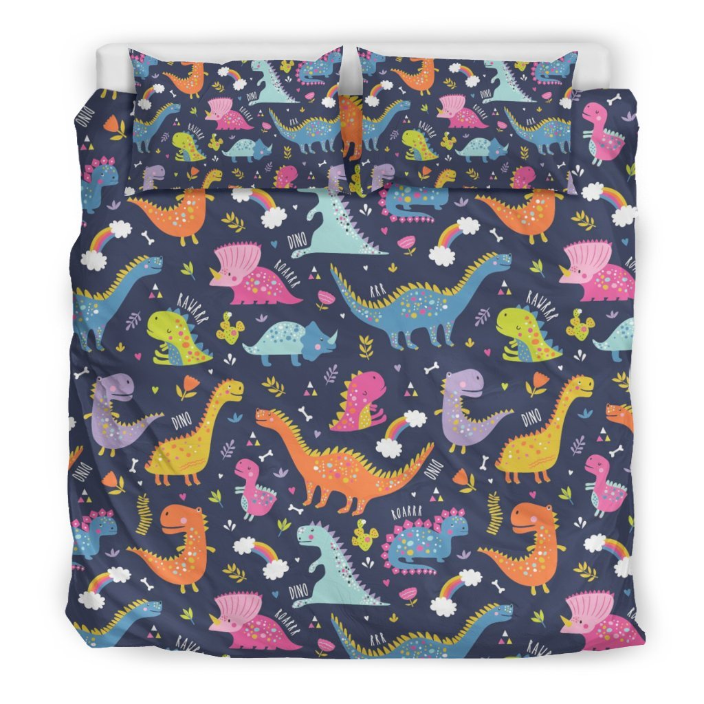 Cartoon Dino Dinosaur Pattern Print Duvet Cover Bedding Set-grizzshop