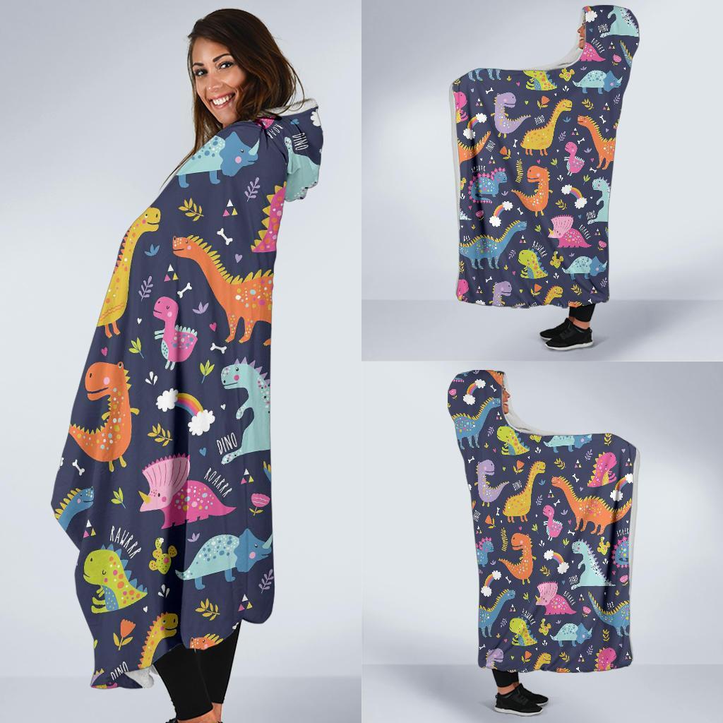 Cartoon Dino Dinosaur Pattern Print Hooded Blanket-grizzshop