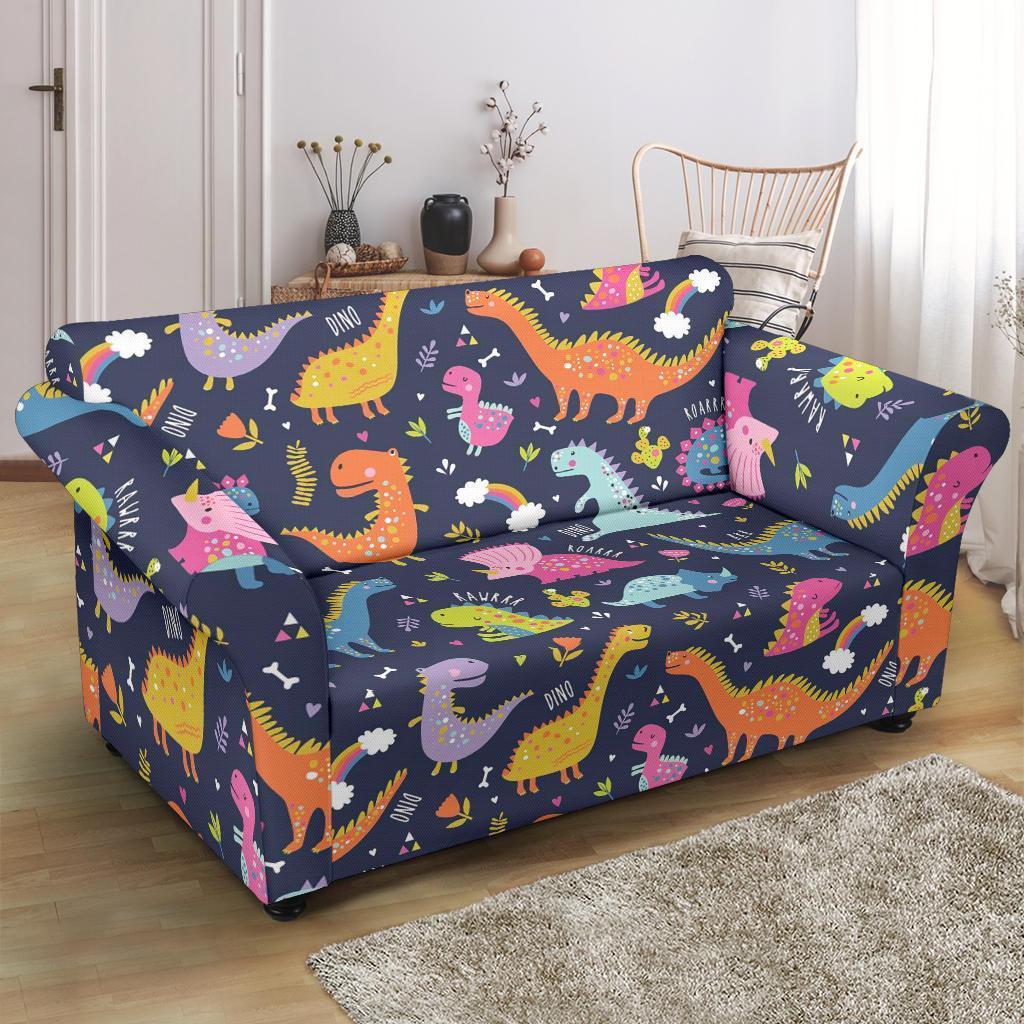 Cartoon Dino Dinosaur Pattern Print Loveseat Cover-grizzshop